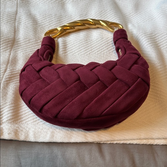 JW PEI Woven Hobo Bag with Gold Accent. Color - Claret - Picture 4 of 6